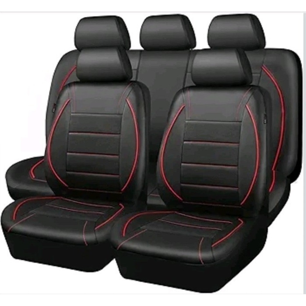 CAR PASS Universal FIT Piping Leather‎ Car Seat Cover, for SUV's Red Black